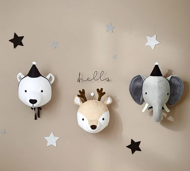 Wall Decoration Animal Head Soft Wall Hanging Ins Nordic Style Children's Room Creative Decoration Hanging Elephant