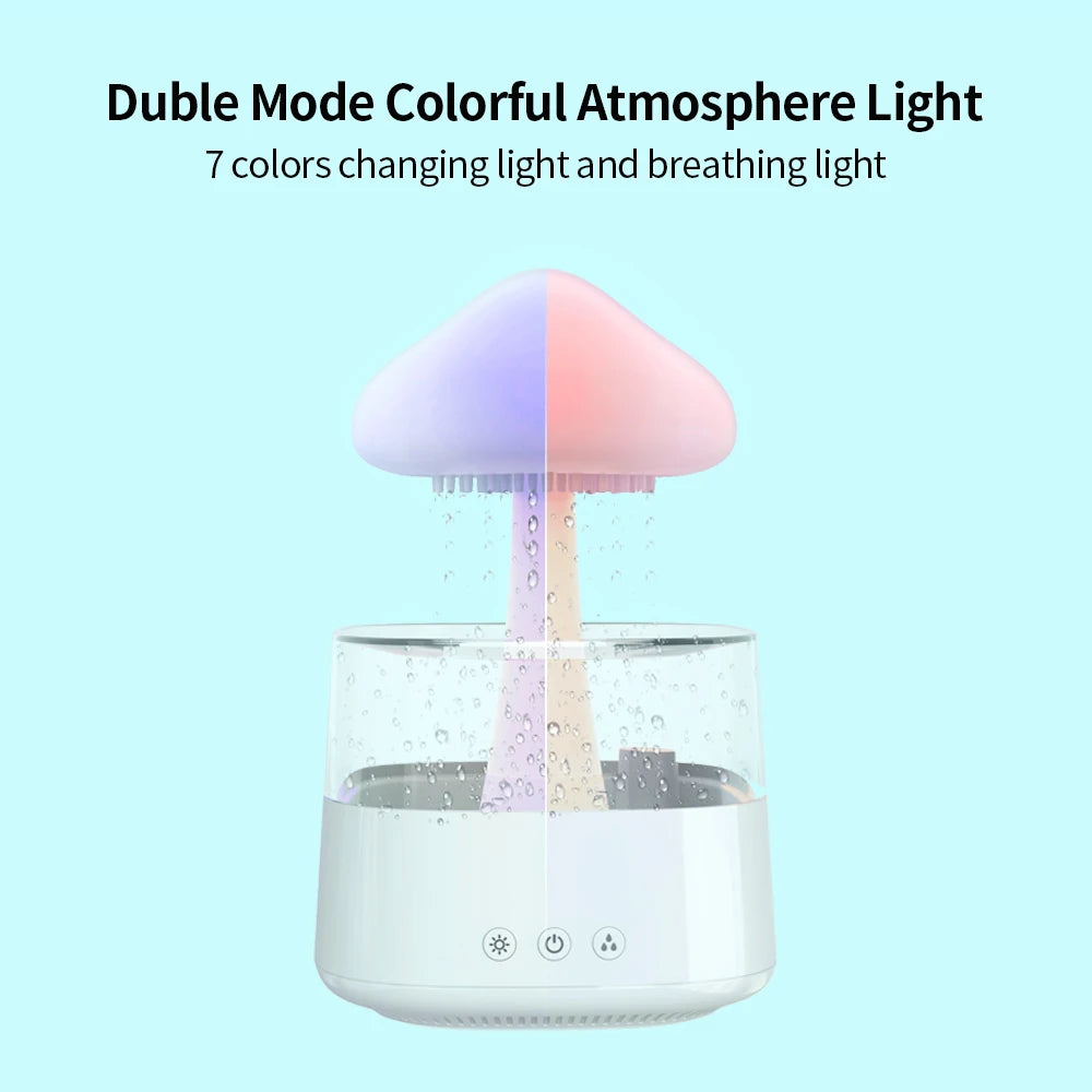 Mushroom Rain Air Humidifier Electric Aroma Diffuser Rain Cloud Smell Distributor Relax Water Drops Sounds Colorful Night Lights