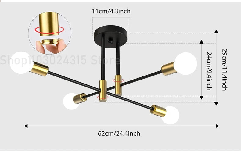 Simple Branch Ceiling Chandelier Modern Nordic E27 Black Gold LED Ceiling Light Restaurant Aisle Balcony Corridor Lighting