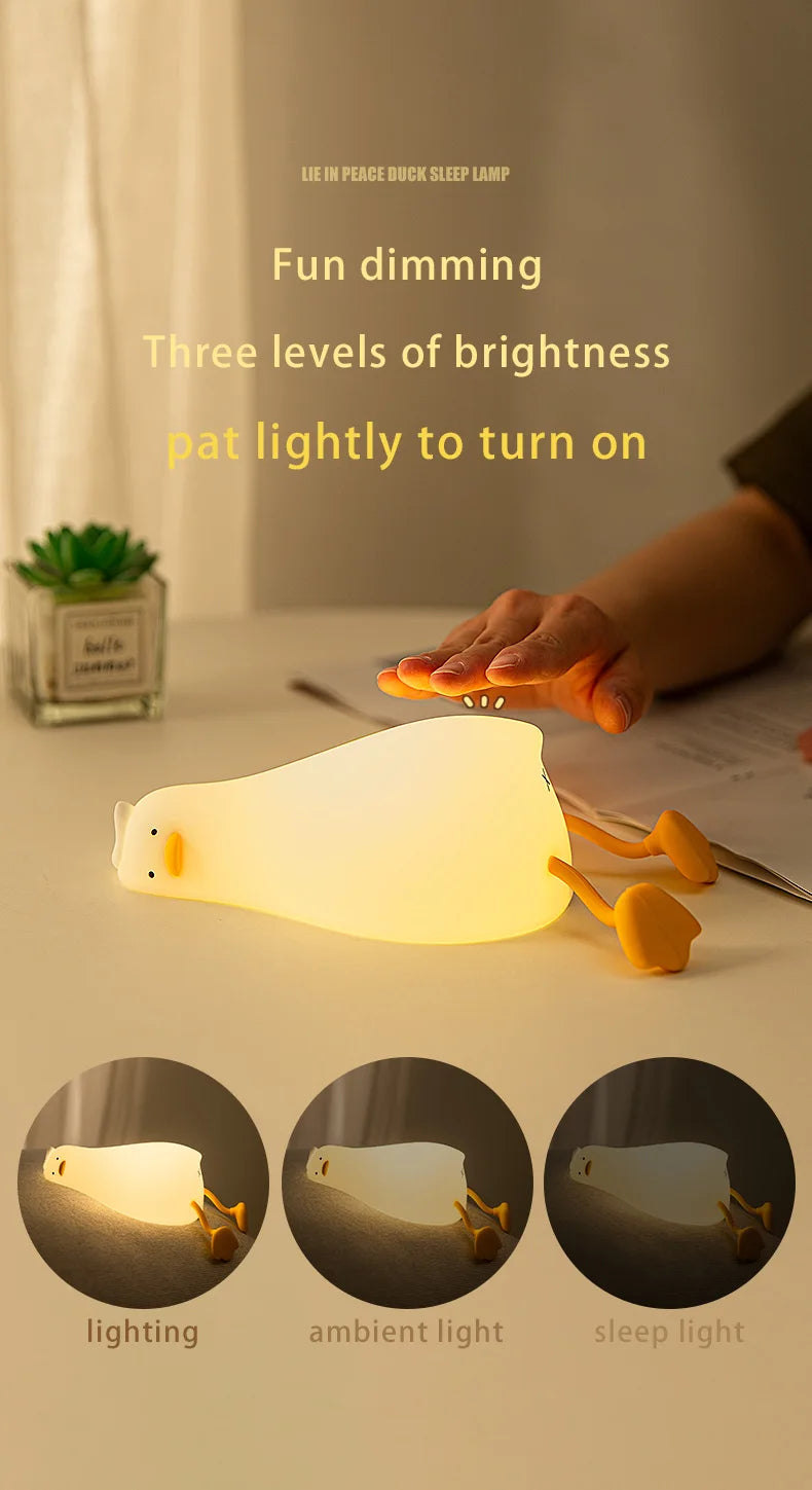 Duck Rechargeable LED Night Light Pat Silicone Lamp Bedside Cartoon Cute Children Nightlights for Home Room Decor Birthday Gift