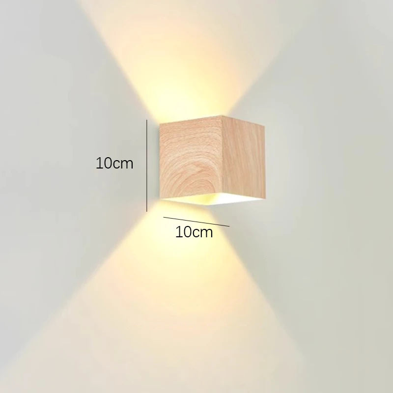 Nordic Wood Wall Lamp LED Original Wooden Walnut Square Room Decor Wall Sconce Bedroom Living Rooms Study Staircase Light Lustre