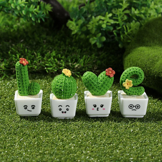 2.5-3.4cm 1/4Pcs Funny Cactus Flower Figurines Resin Cactus Miniatures Micro Ornaments DIY Mini Sculpture Decoration Crafts
