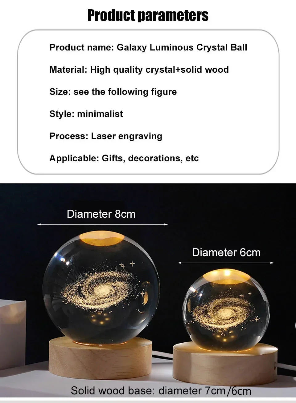 6/8cm 3D Crystal Ball Decoration 2024 Astronomy Solar System Planets Moon Astronaut LED Balls Home Snow Glass Globe Decorations