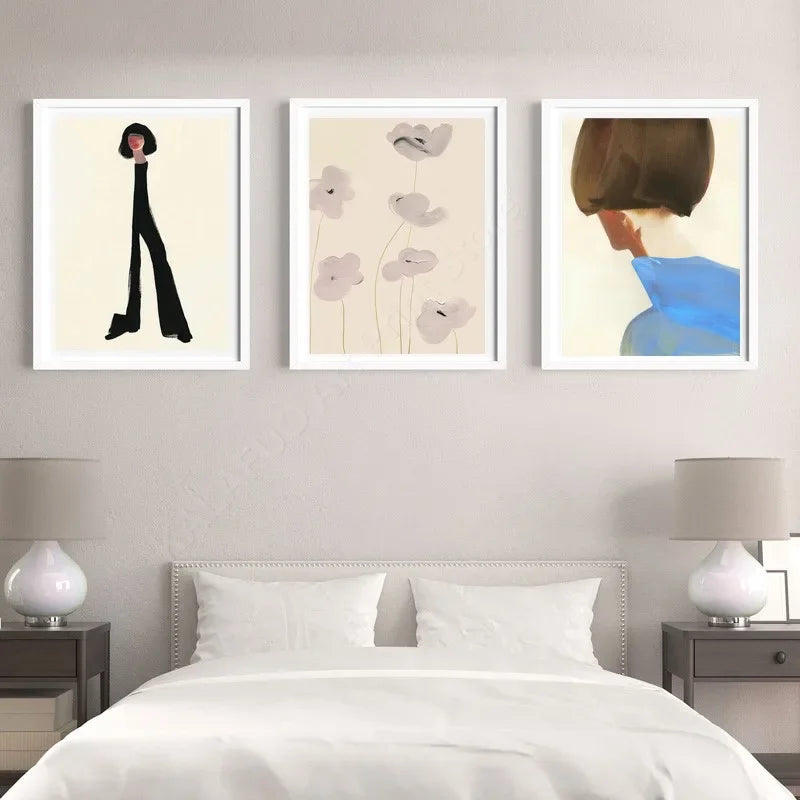 Girl Flower Geometry Line Face Modern Minimalist Posters Wall Art Prints Abstract Pictures Canvas Painting For Living Room Decor