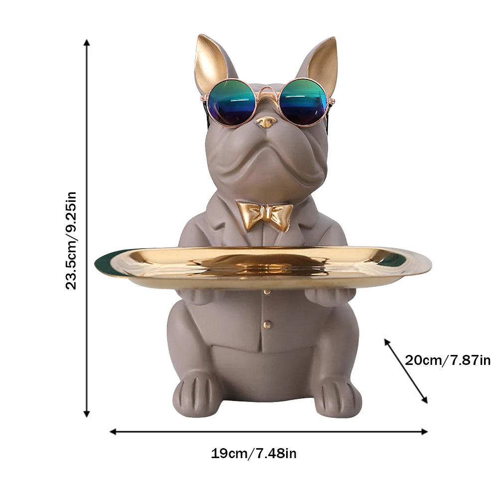 Bulldog Cool Sculpture Dog Ornament Butler Storage Box with Tray Nordic Table Decoration Resin Animal Sculpture Coin Piggy Bank