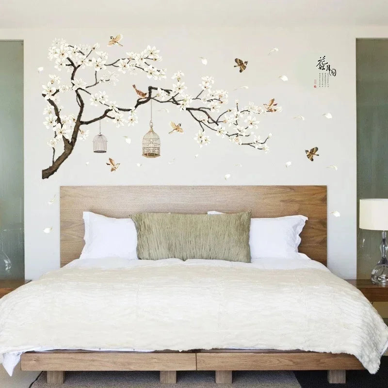 Tree Wall Sticker Bird Flower Home Decor Wallpaper for Living Room Bedroom DIY Vinyl Room Decor