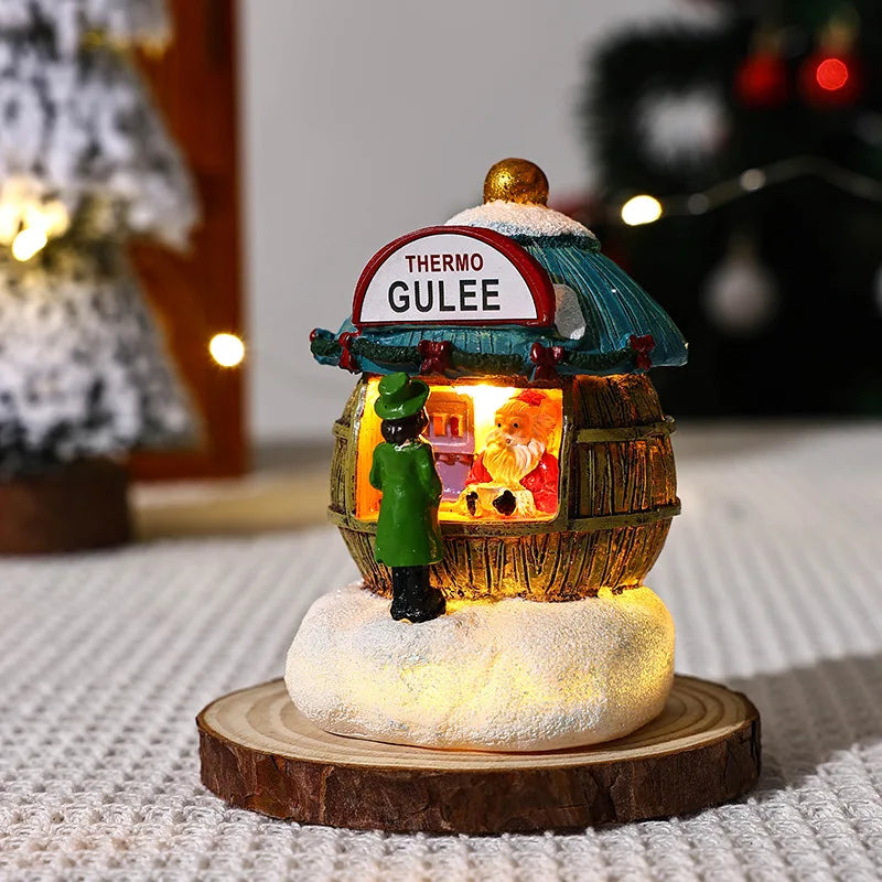 Christmas Gift Home Decoration Resin LED Micro-Landscape Santa Claus House Craft Ornament Newest Chirtmas Desktop Decoration