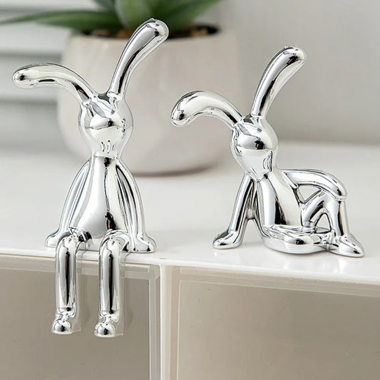 Cute Cartoon Long Eared Rabbit Figurines Electroplating Eco-friendly Plastic Rabbit Car Center Console Ornament Home Decor Gift