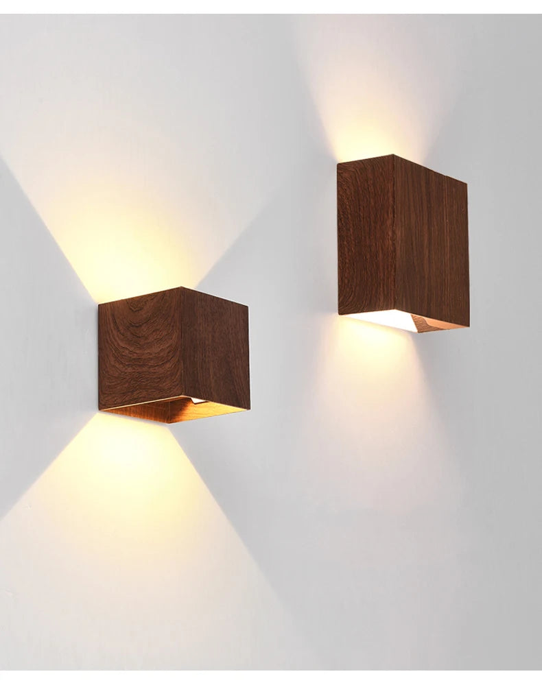 Imitation Wood Wall Light Led Up Down Bedside Japan Log Living Room Bedroom Wall Decor Lamp Wabi Sabi Walnut Corridor Sconce