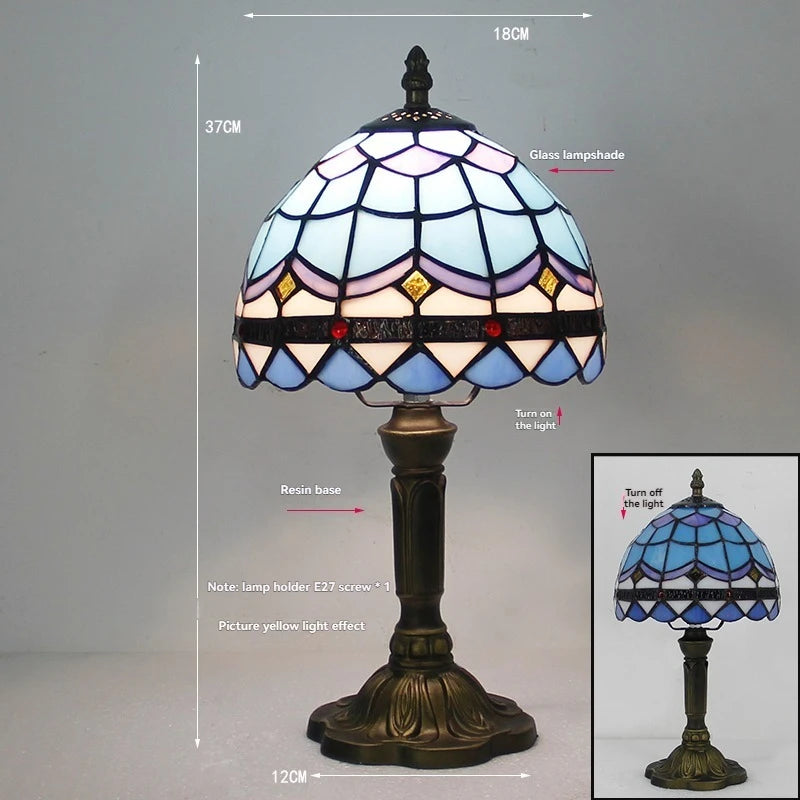 Tiffany Stained Glass Table Lamps Retro Mediterranean Bedside Table Lamp Light With Plug in Baroque Bedroom Table Lights