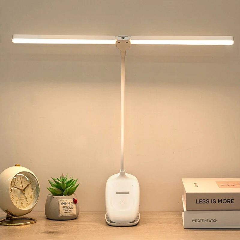 LED Double-headed Reading Table Lamp with Clip Touch Control Dimmable Light Eye Protection Mobile Phone Holder   Led Desk  Lamps