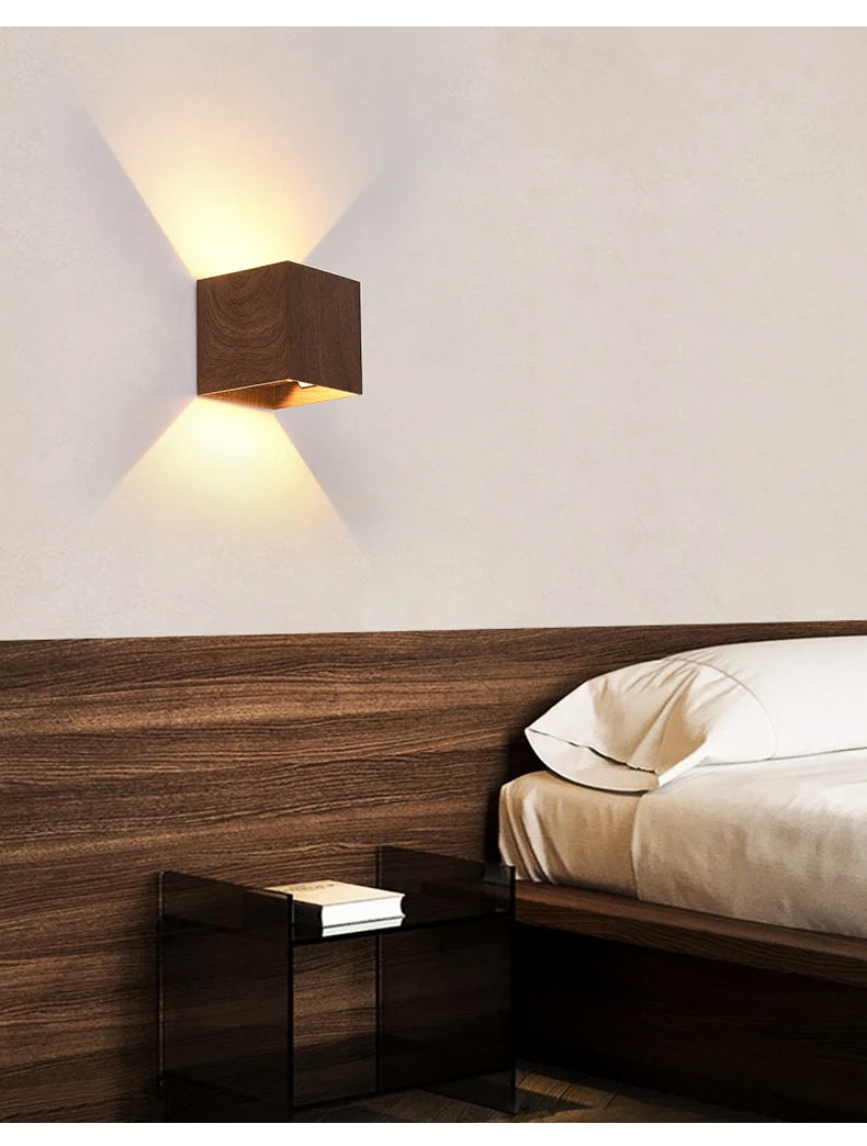 Imitation Wood Wall Light Led Up Down Bedside Japan Log Living Room Bedroom Wall Decor Lamp Wabi Sabi Walnut Corridor Sconce