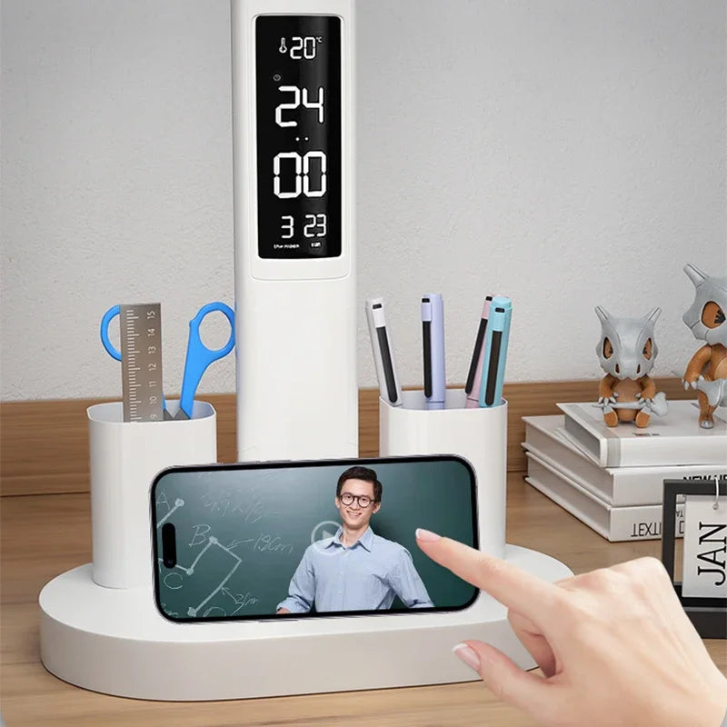 Clock LED Table Lamp USB Chargeable Dimmable Desk Lights Foldable Eye Protection Desktop Study desk  Reading  Night Light  LampS