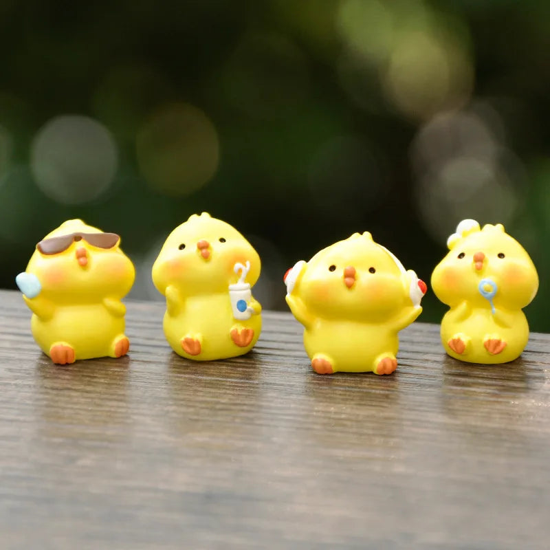 Figurines Miniatures Cute Yellow Chicken Animal Micro Landscape Ornaments For Home Decorations Room Decor Desk Accessories