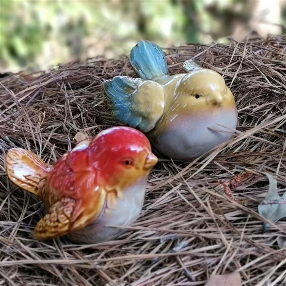 6pcs/Set Ceramic Objects Birds Statue Home Decor Porcelain Magpie Ornament Decorate Study Decoration Sparrow Tits Figurine Model