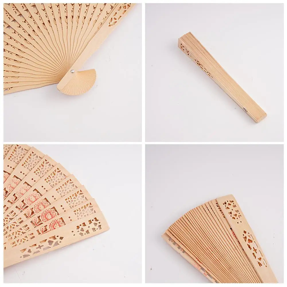 Full Flush Wooden Fan Sunflower Fan Hollow Folding Fan Wooden Sandalwood Fan Wedding Fan Home Decoration