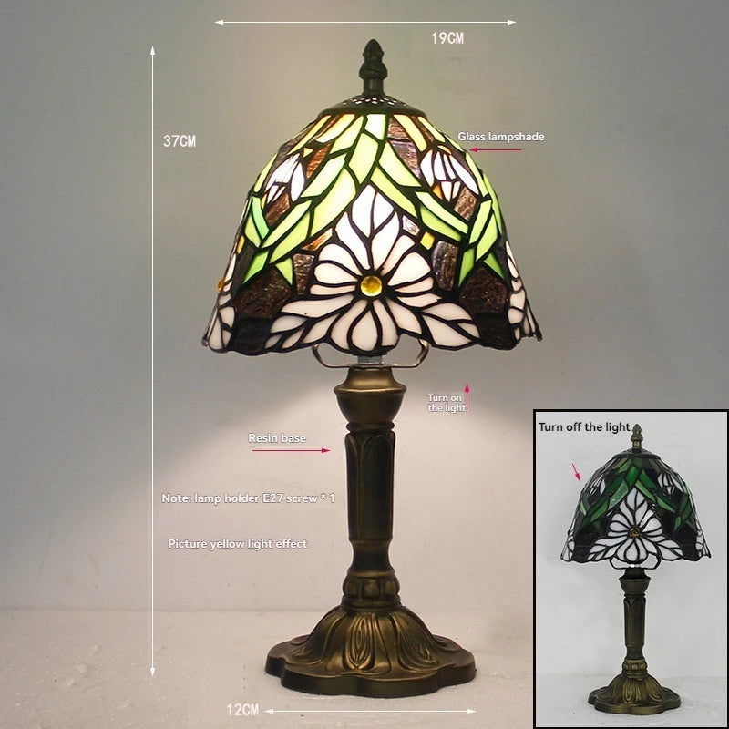 Tiffany Stained Glass Table Lamps Retro Mediterranean Bedside Table Lamp Light With Plug in Baroque Bedroom Table Lights