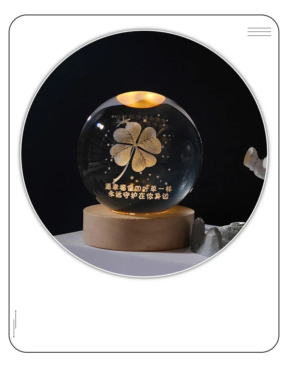 6/8cm 3D Crystal Ball Decoration 2024 Astronomy Solar System Planets Moon Astronaut LED Balls Home Snow Glass Globe Decorations