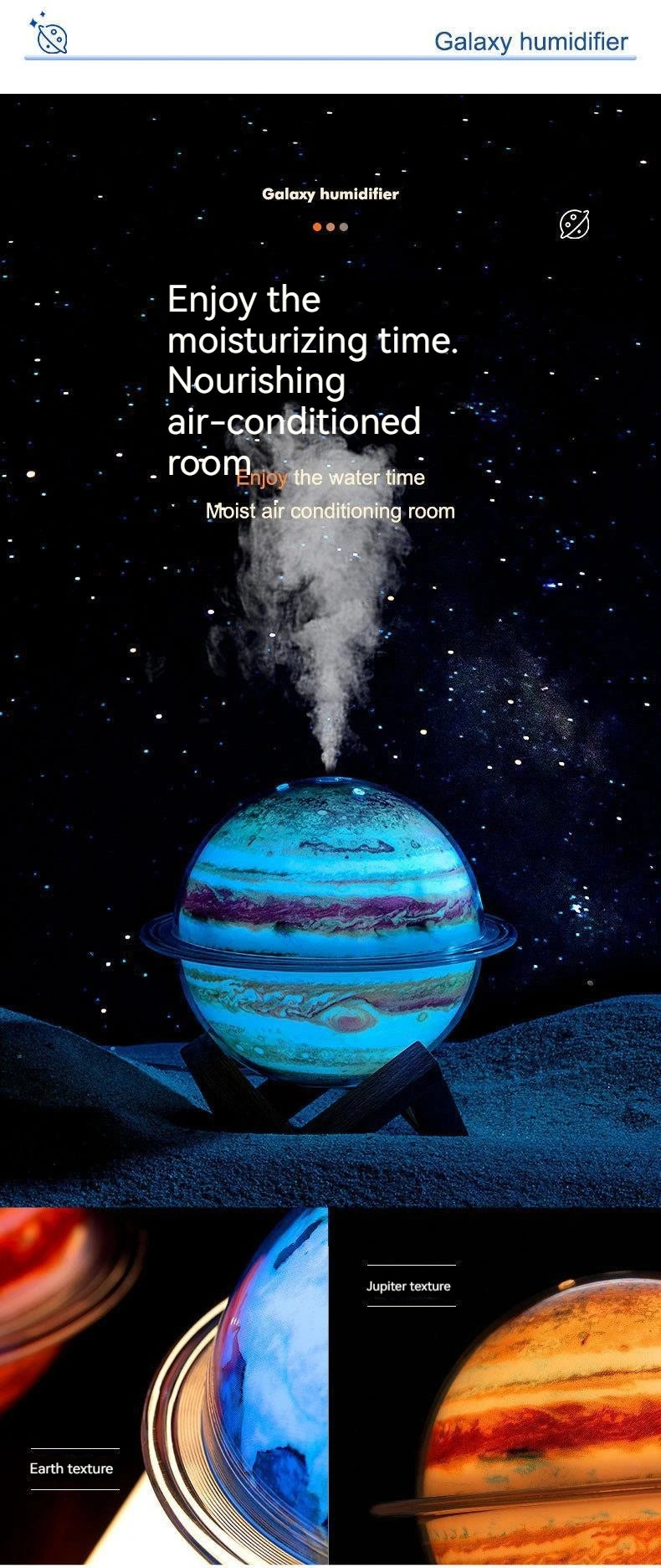 New Creative Planet Humidifier High Fog Volume Home Night Light Air Atomizer Jupiter Humidifier Delicate Small Gift