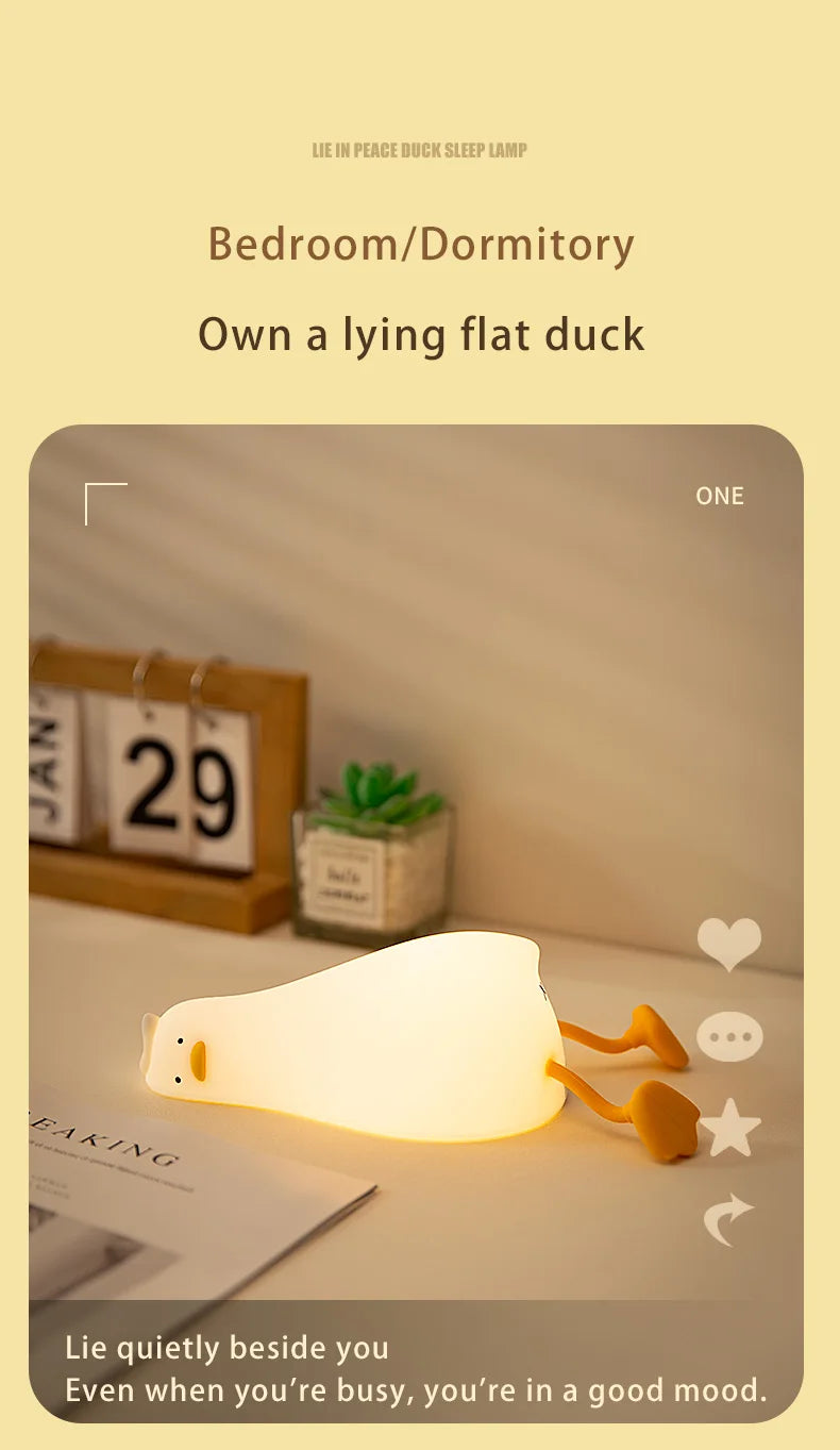 Duck Rechargeable LED Night Light Pat Silicone Lamp Bedside Cartoon Cute Children Nightlights for Home Room Decor Birthday Gift
