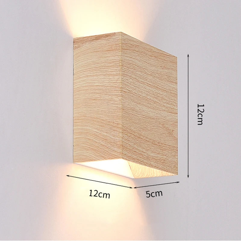 Imitation Wood Wall Light Led Up Down Bedside Japan Log Living Room Bedroom Wall Decor Lamp Wabi Sabi Walnut Corridor Sconce