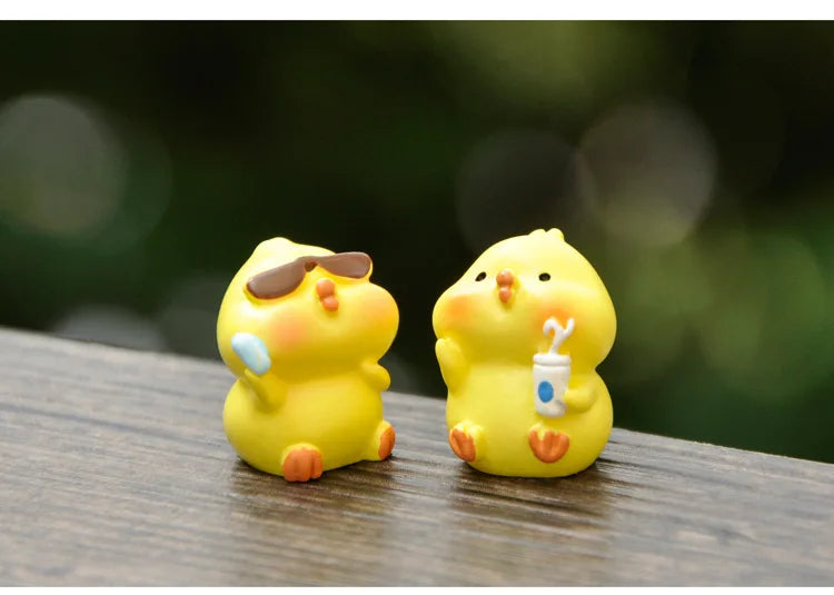 Figurines Miniatures Cute Yellow Chicken Animal Micro Landscape Ornaments For Home Decorations Room Decor Desk Accessories