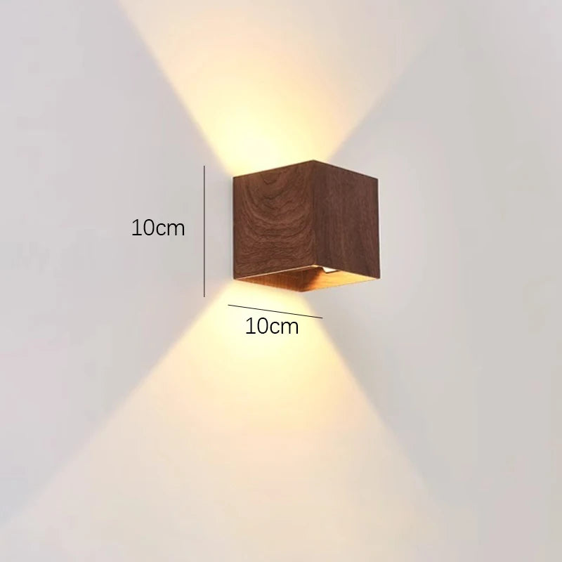 Nordic Wood Wall Lamp LED Original Wooden Walnut Square Room Decor Wall Sconce Bedroom Living Rooms Study Staircase Light Lustre