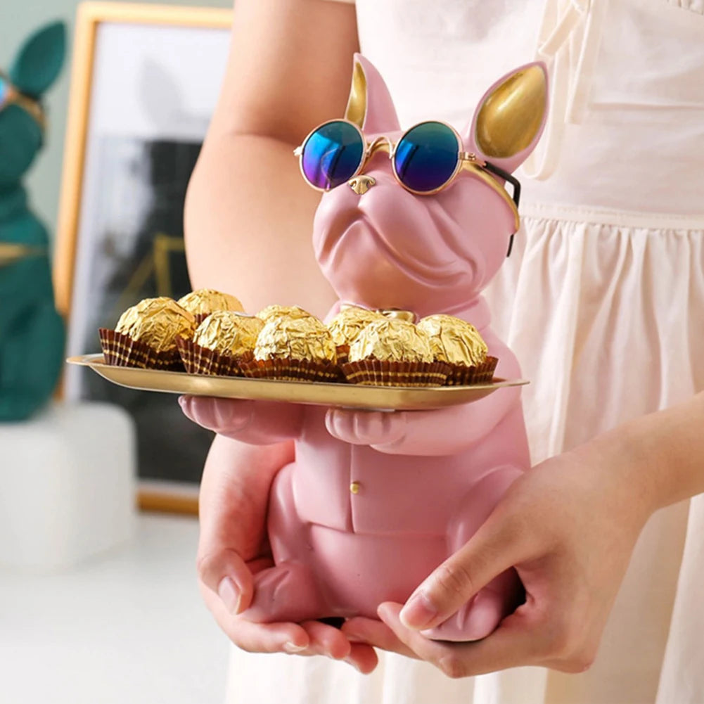Bulldog Cool Sculpture Dog Ornament Butler Storage Box with Tray Nordic Table Decoration Resin Animal Sculpture Coin Piggy Bank