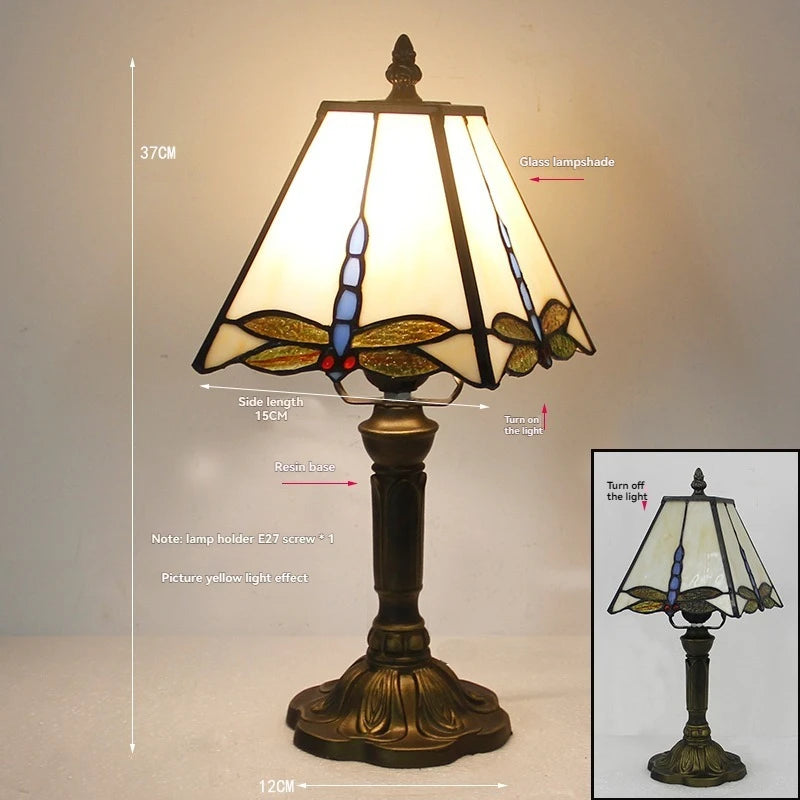 Tiffany Stained Glass Table Lamps Retro Mediterranean Bedside Table Lamp Light With Plug in Baroque Bedroom Table Lights
