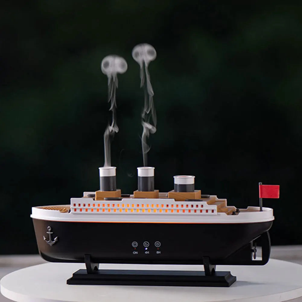 Creative Ocean Liner Air Humidifier Waterless Auto-Off Aroma Essential Oil Diffuser with LED Light Remote Control for Home