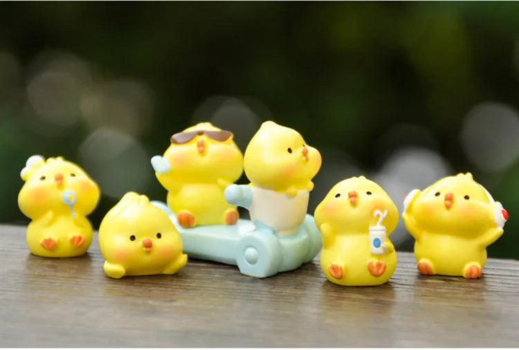 Figurines Miniatures Cute Yellow Chicken Animal Micro Landscape Ornaments For Home Decorations Room Decor Desk Accessories