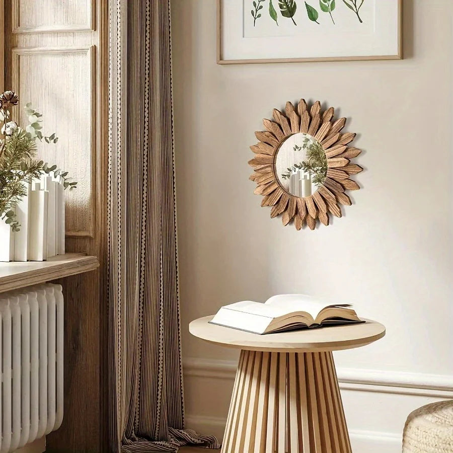 12inch Rustic Wooden Farmhouse Decorative Mirror Wall Mounted Vanity Mirror