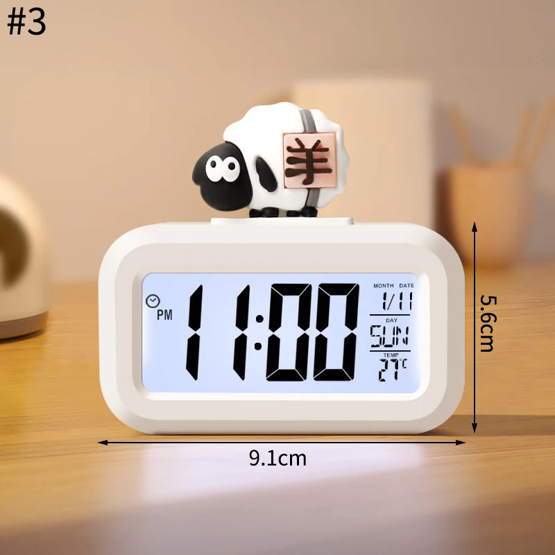 Cartoon Led Alarm Clock Multifunctional Upright Electronic Digital Screen Desktop Clock For Home Office Table Bedroom Decor