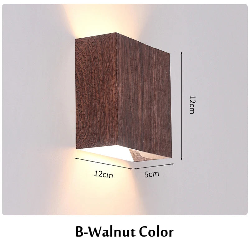 Imitation Wood Wall Light Led Up Down Bedside Japan Log Living Room Bedroom Wall Decor Lamp Wabi Sabi Walnut Corridor Sconce