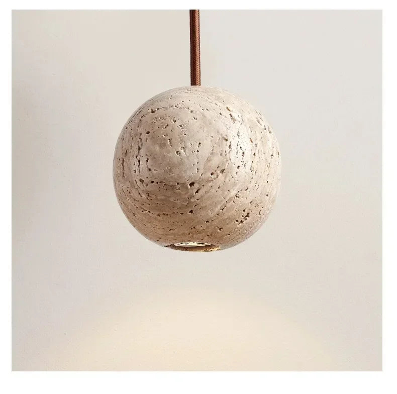 Pendant Lamp Stone Yellow Travertine Chandelier Bedside Small Round Light  Bedroom Creative Hanging Line Lighting