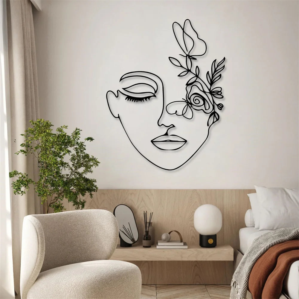 Minimalist Abstract Line Woman Metal Wall Art Decor Matte Black Wall Hanging Decor for Home Bedroom Living Room Wall Decoration