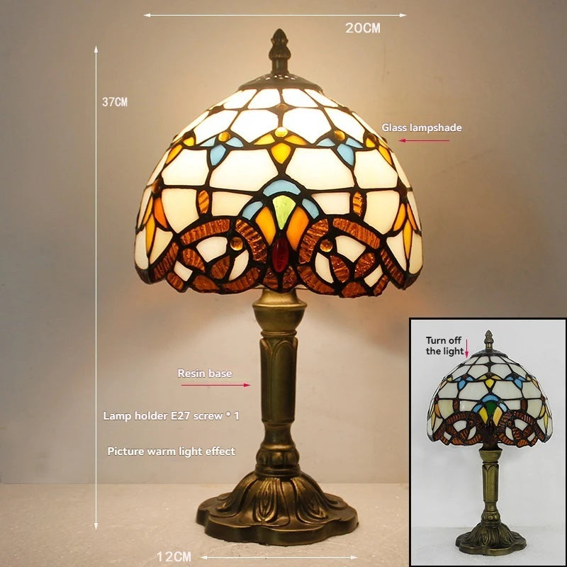 Tiffany Stained Glass Table Lamps Retro Mediterranean Bedside Table Lamp Light With Plug in Baroque Bedroom Table Lights