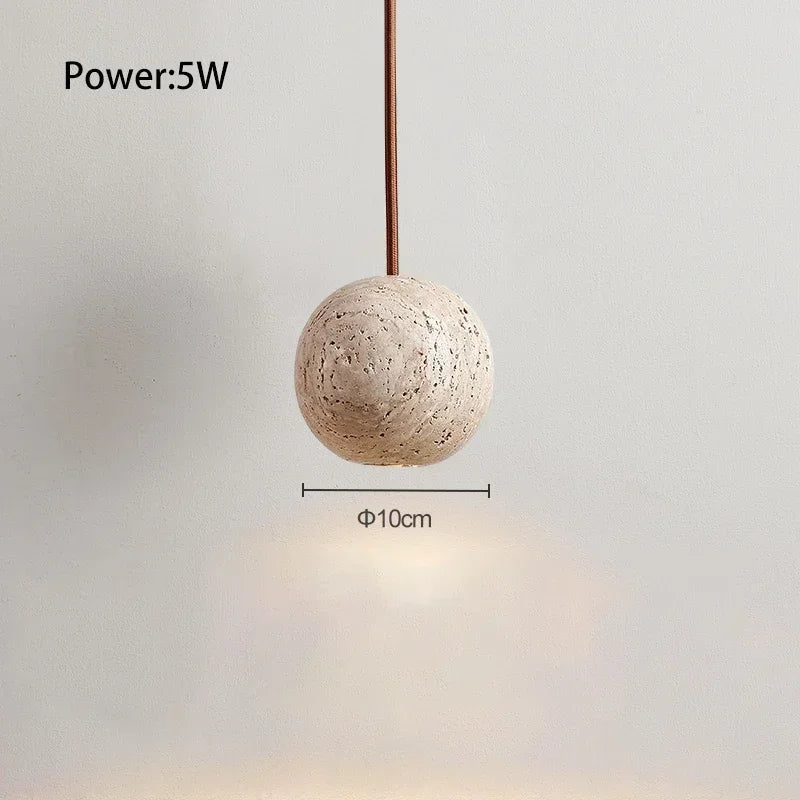 Pendant Lamp Stone Yellow Travertine Chandelier Bedside Small Round Light  Bedroom Creative Hanging Line Lighting