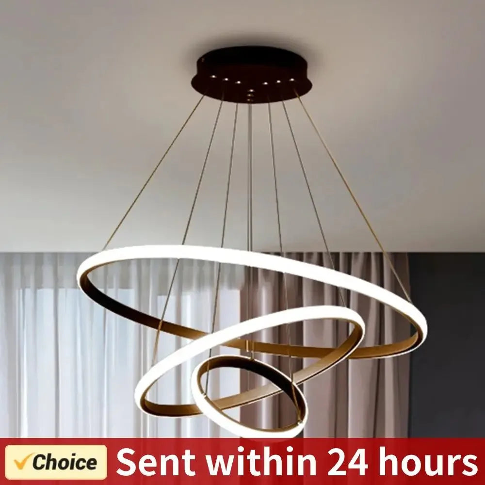 Simple Modern LED Pendant Chandelier High Brightness Decor Ornament for Living Room Dining Room Bedroom Adjustable Hanging Lamp