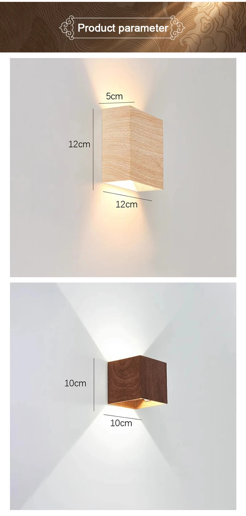 Nordic Wood Wall Lamp LED Original Wooden Walnut Square Room Decor Wall Sconce Bedroom Living Rooms Study Staircase Light Lustre