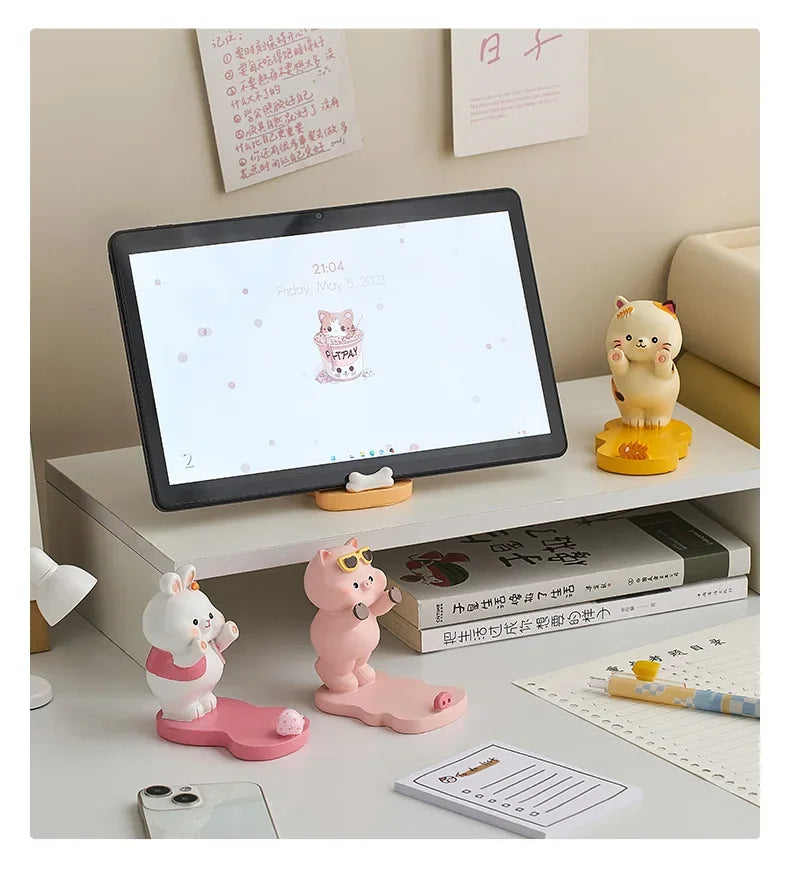 Home Decor Exquisite Kittens Figurines Miniatures Lovely Decor Ornaments Desktop Mobile Phone Bracket Office Desk Accessories