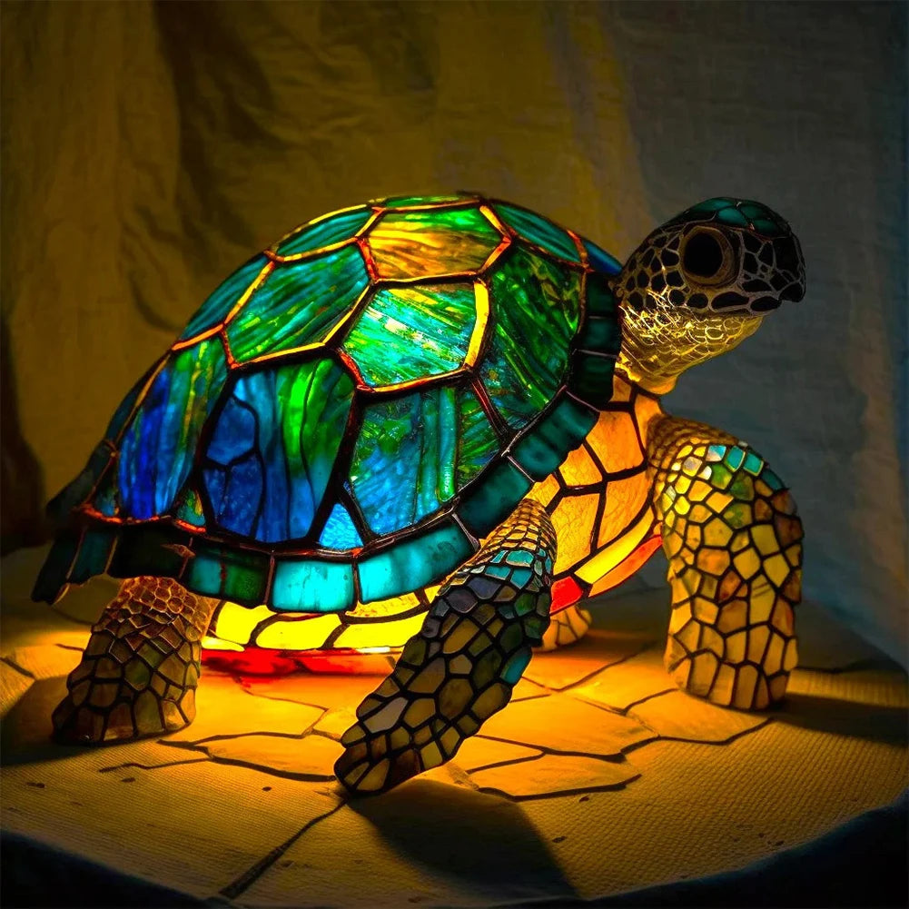 Animal Table Lamp Series Lion Dolphin Wolf Stained Glass Bedside Light Owl Horse Rooster Elephant for Living Room Bedroom Office