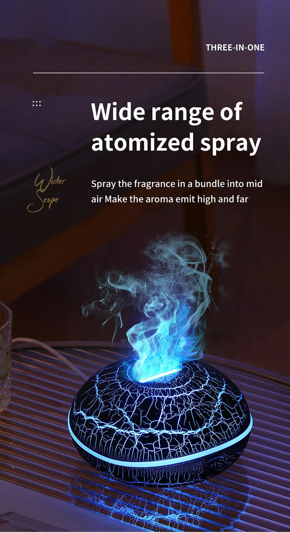 Aroma Humidifier Flame Essential Oil Diffuser Ultrasonic Aromatherapy Air Humidifier Home Mini Fragrance Diffuser with LED Light