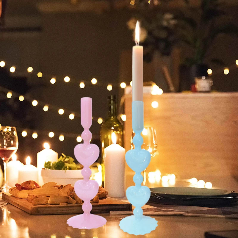 Valentine's Day Glass Vase Candlesticks Decoration Taper Candle Holders Red Heart Shape Candlesticks Home Decor Wedding Party