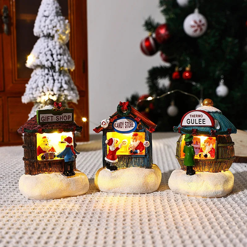 Christmas Gift Home Decoration Resin LED Micro-Landscape Santa Claus House Craft Ornament Newest Chirtmas Desktop Decoration