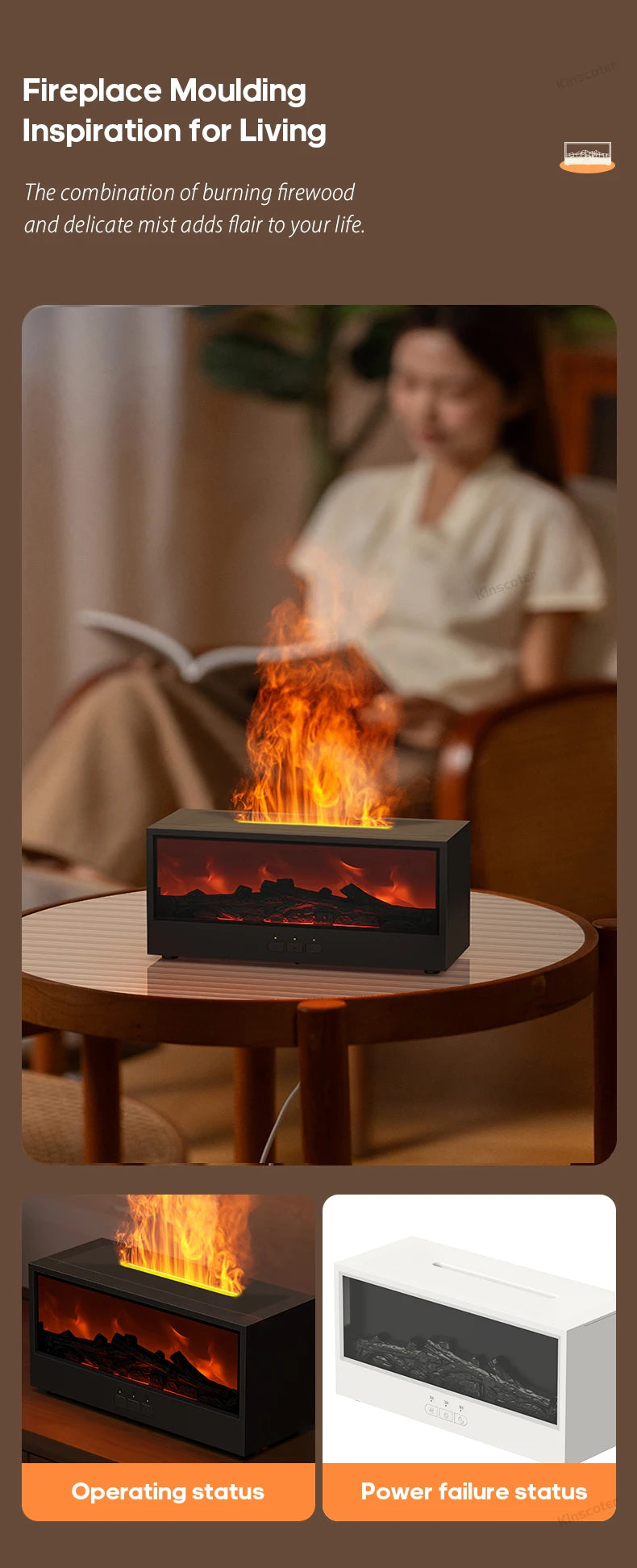 Creative Fireplace Aroma Diffuser Flame Air Humidifier Waterless Auto-Off Protection with Remote for Home Bedroom Holiday Gifts