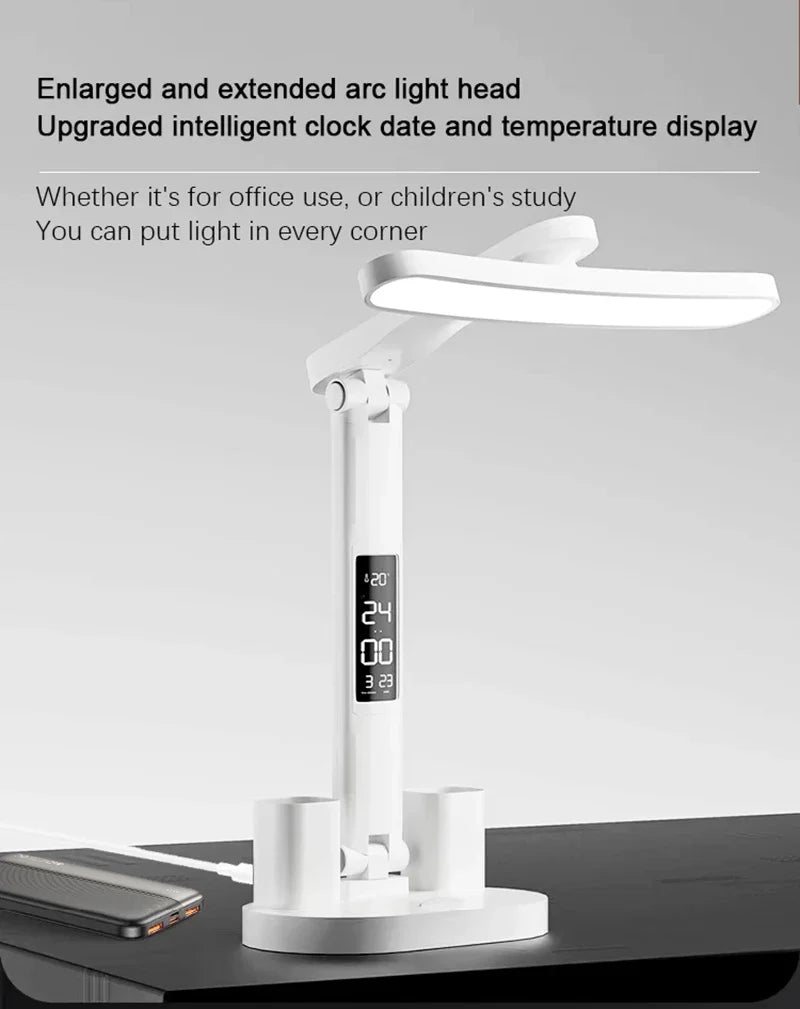 Clock LED Table Lamp USB Chargeable Dimmable Desk Lights Foldable Eye Protection Desktop Study desk  Reading  Night Light  LampS