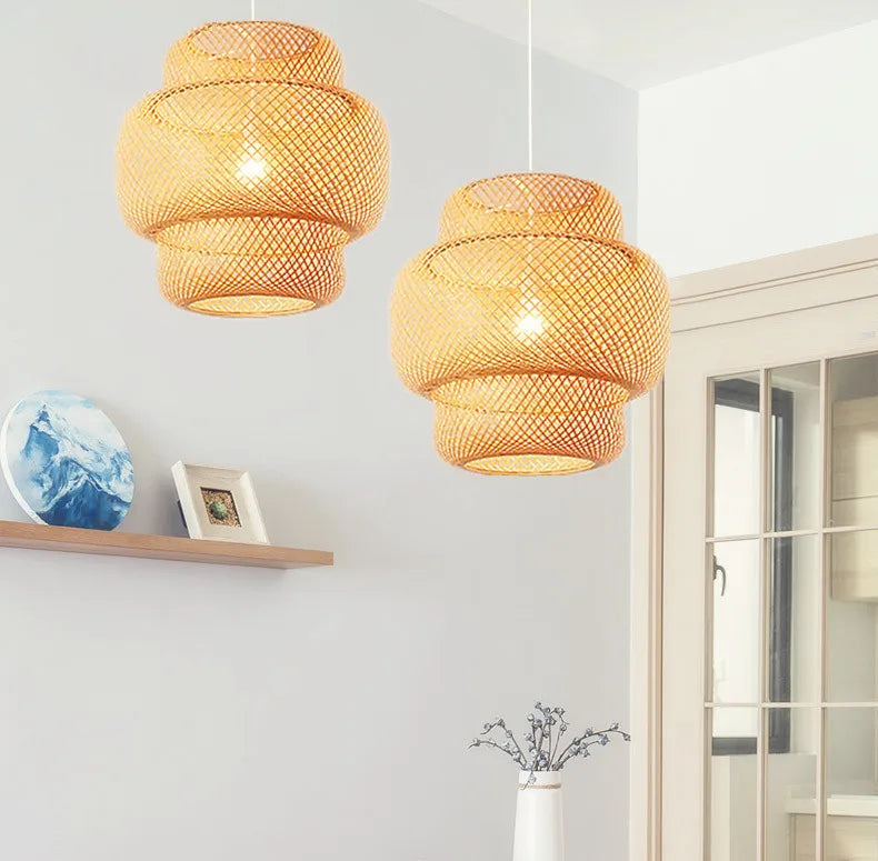 Bamboo Pendant Lamp E27 Hand Knitted Chinese Style Weaving Hanging Lamps Restaurant Chandeliers Home Decor AC85-260V