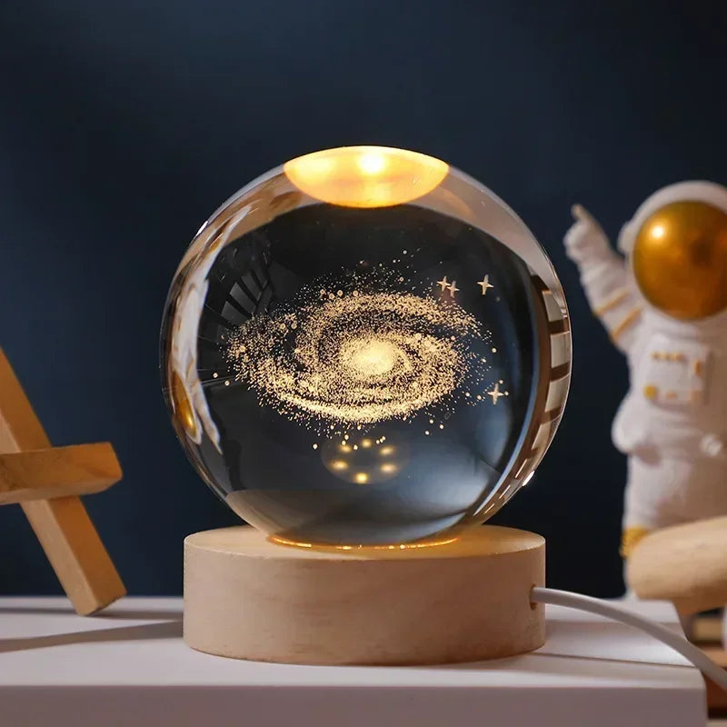 6/8cm 3D Crystal Ball Decoration 2024 Astronomy Solar System Planets Moon Astronaut LED Balls Home Snow Glass Globe Decorations