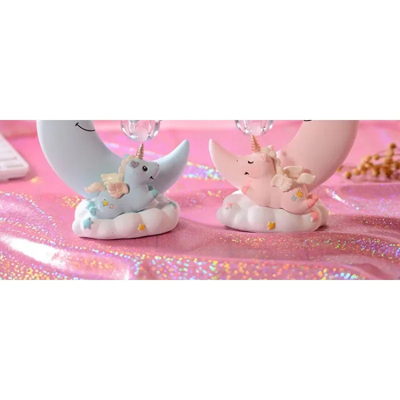 Pink unicorn girl heart angel moon nightlight, students and girls creative home desktop decorative resin ornaments gifts.